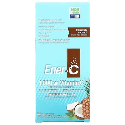 Витамин C Ener-C Vitamin C 1000 мг шипучий растворимый порошок для напитка со вкусом ананаса и кокоса, 30 пакетов