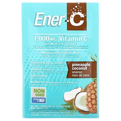 Вітамін C Ener-C Vitamin C 1000 мг шипучий розчинний порошок для напою зі смаком ананасу та кокосу, 30 пакетів