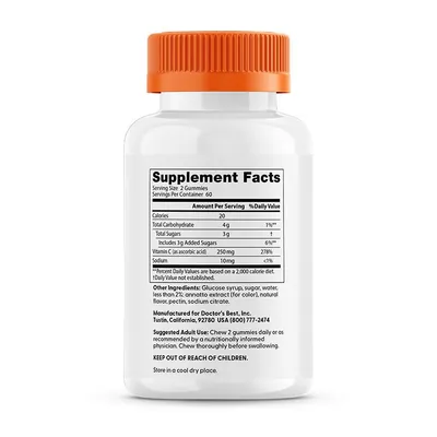 Вітамін С Doctor's Best Vitamin C Gummies з апельсиновим смаком, 120 жувальних таблеток