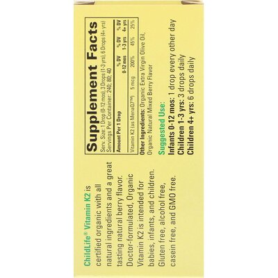 Витамин K2 органический ChildLife Organic Vitamin K2 5 мкг ягодный вкус, 7,5 мл