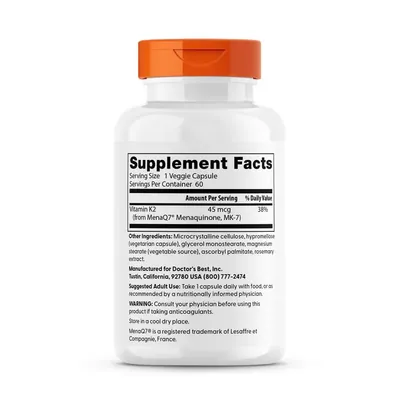 Вітамін К2 Doctor's Best Natural Vitamin K2 MK-7 with MenaQ7 45 мкг, 60 вегетаріанських капсул
