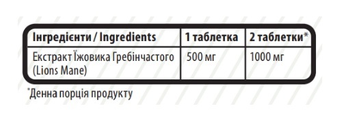Гриб Ежовик гребенчатый (Львиная Грива) Sporter Lion's Mane 500 мг таблетки №60