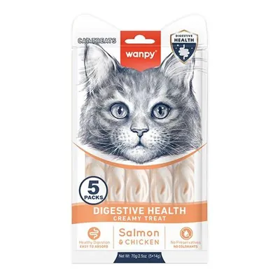 Рідкі ласощі для котів Wanpy Functional Creamy Lickable Treat Digestive Health для котів із чутливим травленням курка-лосось, 70 г (5 стіків по 14 г)