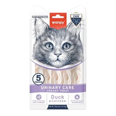Рідкі ласощі для котів Wanpy Functional Creamy Lickable Treat Urinary Care для котів із сечокам’яною хворобою, качка-курка, 70 г (5 стіків по 14 г)
