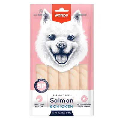 Рідкі ласощі для собак Wanpy Creamy Lickable Treat Salmon & Chicken лосось-курка, 70 г (5 стіків по 14 г)