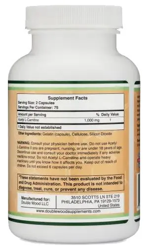 Ацетил L-Карнітин Double Wood Acetyl L-Carnitine 1000 мг, 150 капсул