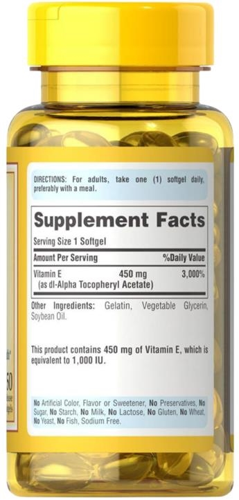 Витамин Е Puritan's Pride Vitamin E 1000 IU 450 мг, 50 капсул