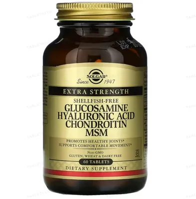Глюкозамін, гіалуронова кислота, хондроїтин та МСМ Solgar Glucosamine Hyaluronic Acid Chondroitin MSM таблетки №60
