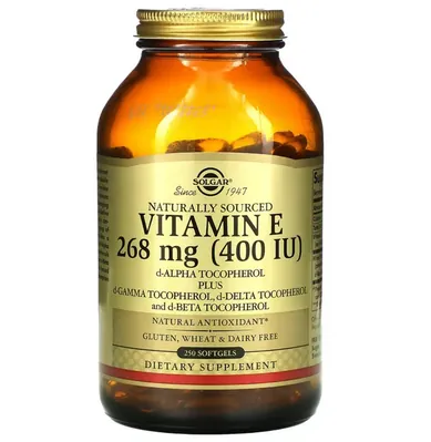 Вітамін Е Solgar Vitamin E 268 мг (400 МО) d-Alpha Tocopherol & Mixed Tocopherols м'які капсули №250