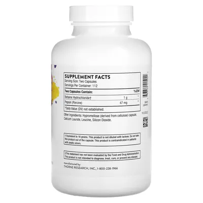 Бетаїн HCL та Пепсин Thorne Research Betaine HCL & Pepsin капсули №225