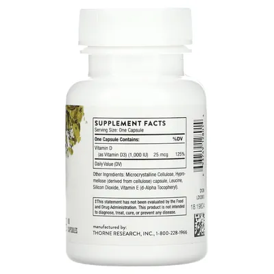 Вітамін D3 1000МЕ Thorne Research Vitamin D-3 1000 капсули №90