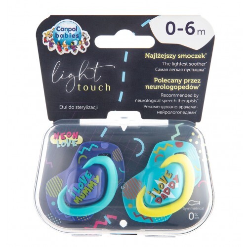 Пустышка силиконовая Canpol Babies Neon Love симметричная 22/652_blu, 0-6 месяцев, 2 шт