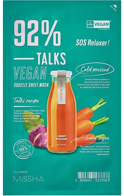 Маска тканинна для обличчя Missha Talks Vegan Squeeze Sos Relaxer екстрене відновлення, 27 г