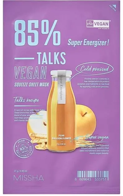 Маска тканинна для обличчя Missha Talks Vegan Squeeze Super Energizer тонізуюча, 27 г