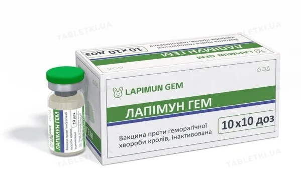 Вакцина Лапімун ГЕМ (ДЛЯ ТВАРИН) проти геморагічної хвороби кроликів 1 флакон 10 доз