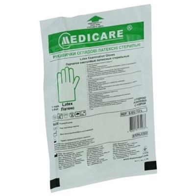 Рукавички оглядові Medicare латексні з пудрою стерильні, розмір S, пара