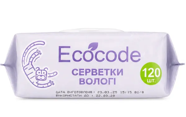 Серветки вологі Ecocode для дітей з клапаном, 120 шт