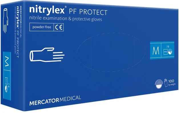Рукавички оглядові Mercator Nitrylex PF Protect нітрилові без пудри нестерильні, розмір M, сині, пара