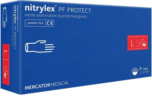 Рукавички оглядові Mercator Nitrylex PF Protect нітрилові без пудри нестерильні, розмір L, сині, пара