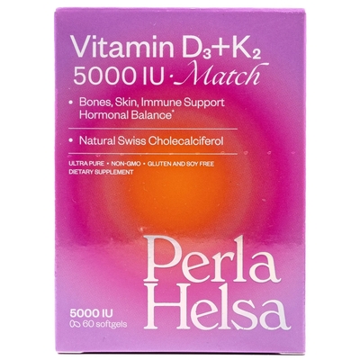 Вітамін D3+K2 Vitamin D3+K2 MATCH Perla Helsa 5000 IU + 75 мкг капсули №60
