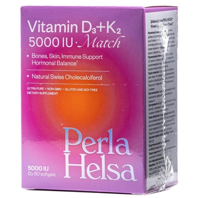 Витамин D3+K2 Vitamin D3+K2 MATCH Perla Helsa 5000 IU + 75 мкг капсулы №60
