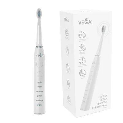 Електрична зубна щітка Vega VT-600W звукова на 5 режимів чищення, біла
