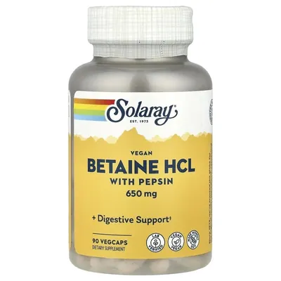 Бетаїн гідрохлорид Solaray Betaine HCI 650 мг, 90 капсул