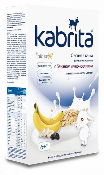 Каша молочна Kabrita на козячому молоці Вівсяна з бананом та чорносливом, для дітей з 6 місяців, 180 г