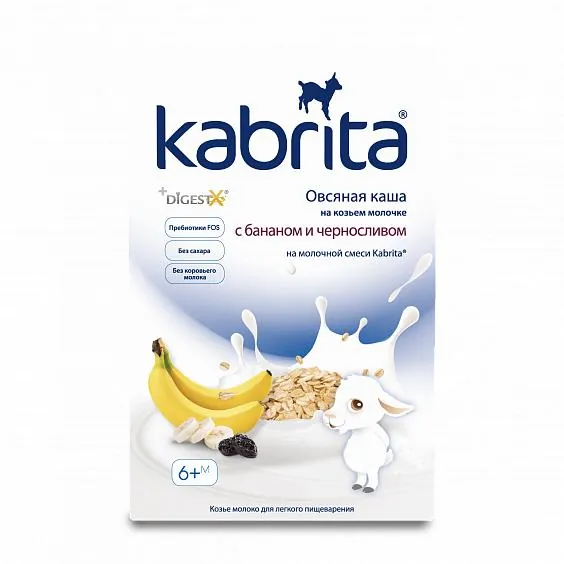 Каша молочна Kabrita на козячому молоці Вівсяна з бананом та чорносливом, для дітей з 6 місяців, 180 г