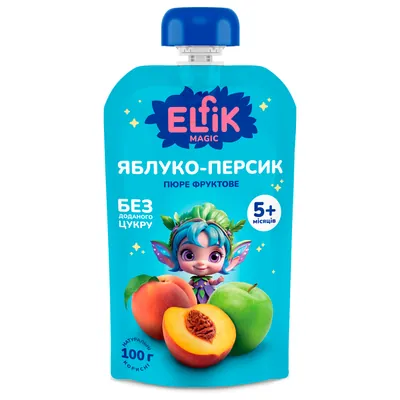 Пюре фруктове Elfik Magic для дітей з 5 місяців яблуко-персик, 100 г