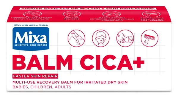 Бальзам Mixa Cica Balm+ багатофункціональний відновлювальний для подразненої сухої чутливої шкіри немовлят, дітей та дорослих, 50 мл
