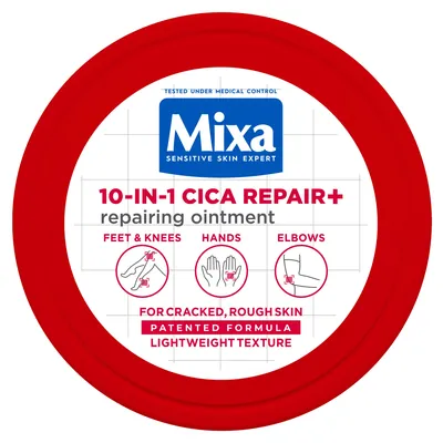Крем Mixa Cica Repair+ 10-in-1 багатофункціональний відновлювальний щільної текстури для потрісканої, огрубілої чутливої шкіри тіла, 150 мл