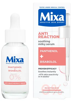 Сироватка для обличчя Mixa Anti-Reaction з пантенолом для заспокоєння та зменшення подразнень чутливої шкіри, 30 мл