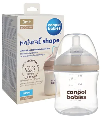 Пляшечка антиколікова Canpol Babies Natural Shape 35/400 з соскою Dual-zone з широким отвором, 150 мл