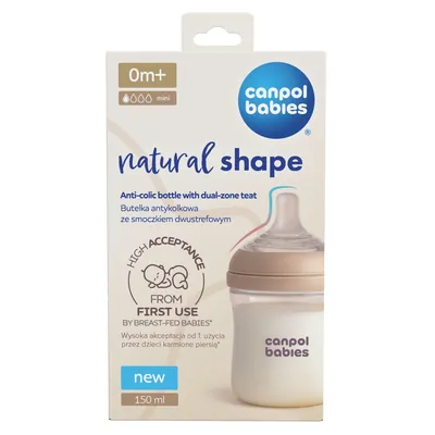 Пляшечка антиколікова Canpol Babies Natural Shape 35/400 з соскою Dual-zone з широким отвором, 150 мл