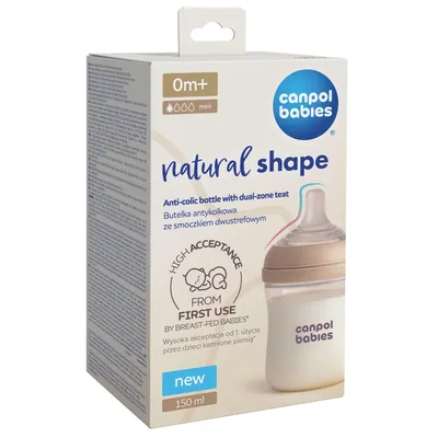Пляшечка антиколікова Canpol Babies Natural Shape 35/400 з соскою Dual-zone з широким отвором, 150 мл