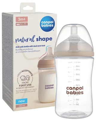 Пляшечка антиколікова Canpol Babies Natural Shape 35/401 з соскою Dual-zone з широким отвором, 260 мл