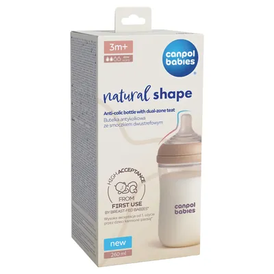 Пляшечка антиколікова Canpol Babies Natural Shape 35/401 з соскою Dual-zone з широким отвором, 260 мл