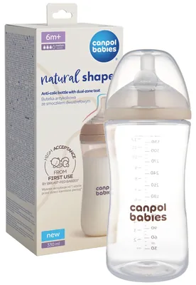 Пляшечка антиколікова Canpol Babies Natural Shape 35/402 з соскою Dual-zone з широким отвором, 330 мл