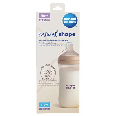 Пляшечка антиколікова Canpol Babies Natural Shape 35/402 з соскою Dual-zone з широким отвором, 330 мл