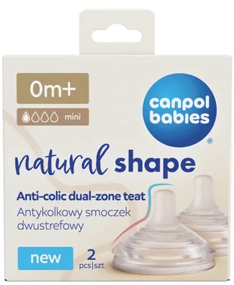 Соска силіконова Canpol Babies Natural Shape 21/750 антиколікова двозонна для пляшечок з широким отвором, 0+ місяців, 2 шт