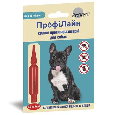 Капли ProVET Profiline от блох и клещей для собак весом 4-10 кг, 1 пипетка по 1,0 мл