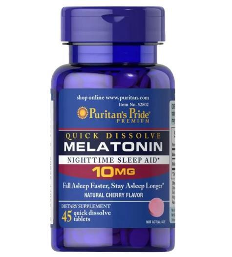 Мелатонин Puritan's Pride Melatonin Quick Dissolve (Cherry) 10 мг, быстрорастворимый, со вкусом вишни, 45 таблеток для рассасывания