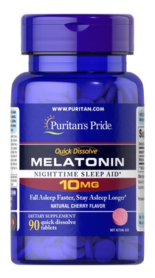 Мелатонин Puritan's Pride Melatonin Quick Dissolve (Cherry) 10 мг, быстрорастворимый, со вкусом вишни, 90 таблеток для рассасывания