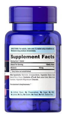 Мелатонін Puritan's Pride Melatonin Quick Dissolve (Cherry) 10 мг, швидкорозчинний, зі смаком вишні, 90 таблеток для розсмоктування