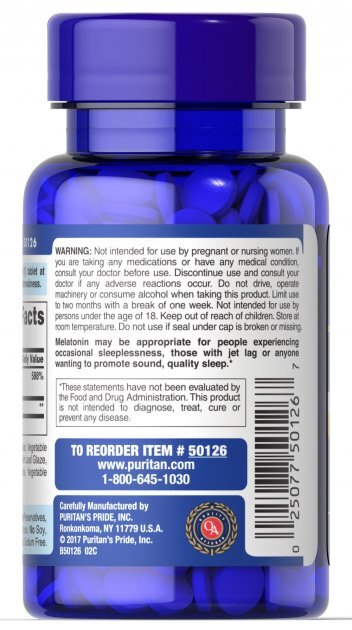 Мелатонін Puritan's Pride Melatonin 5 мг, 120 таблеток