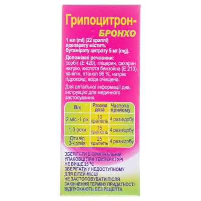Гриппоцитрон-бронхо капли ор., р-р 5 мг/мл по 20 мл во флак.