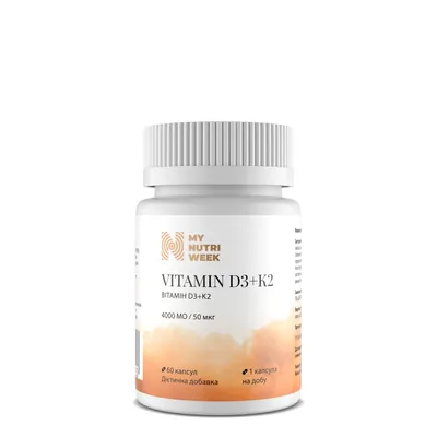 Вітамін D3 + K2 My Nutri Week Vitamin D3 + K2 4000 МО/50 мкг, 60 капсул