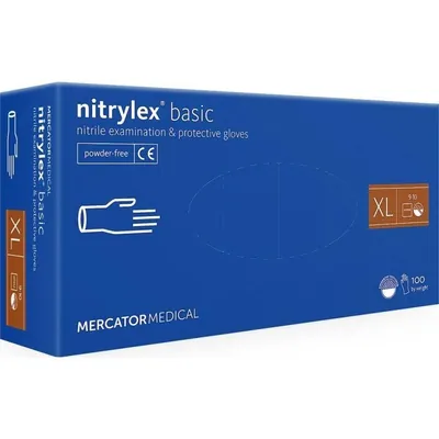 Рукавички оглядові Mercator Nitrylex basic нітрилові неопудрені, розмір XL, нестерильні, сині, пара