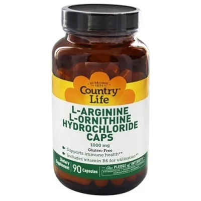 Амінокислотний комплекс Country Life L-Arginine / L-Ornithine Hydrochloride, 90 капсул